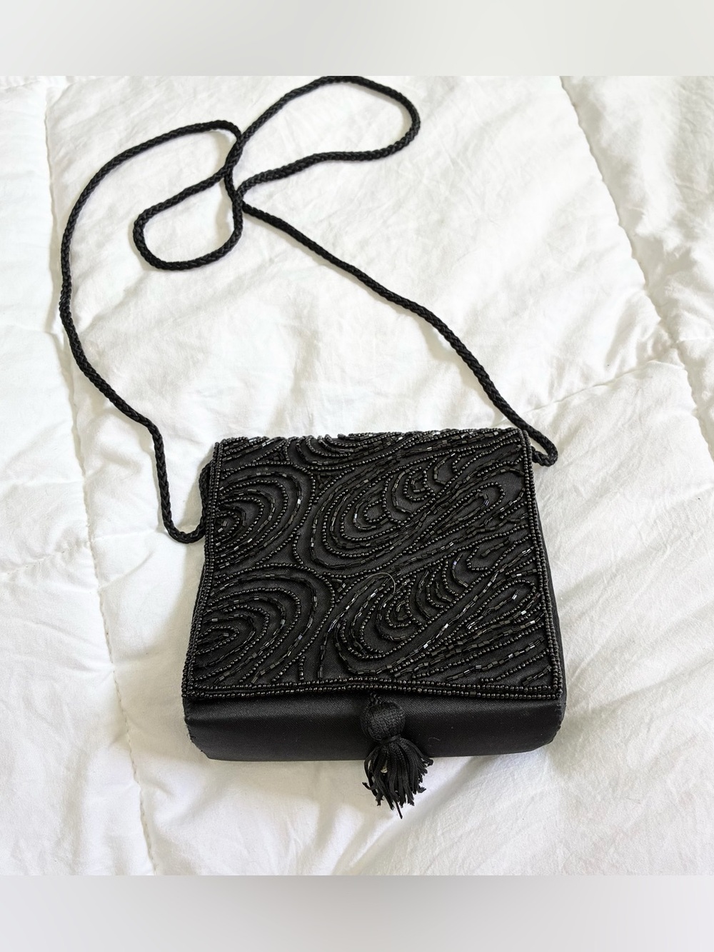 Carla Marchi Black Beaded Crossbody Bag with Tassel